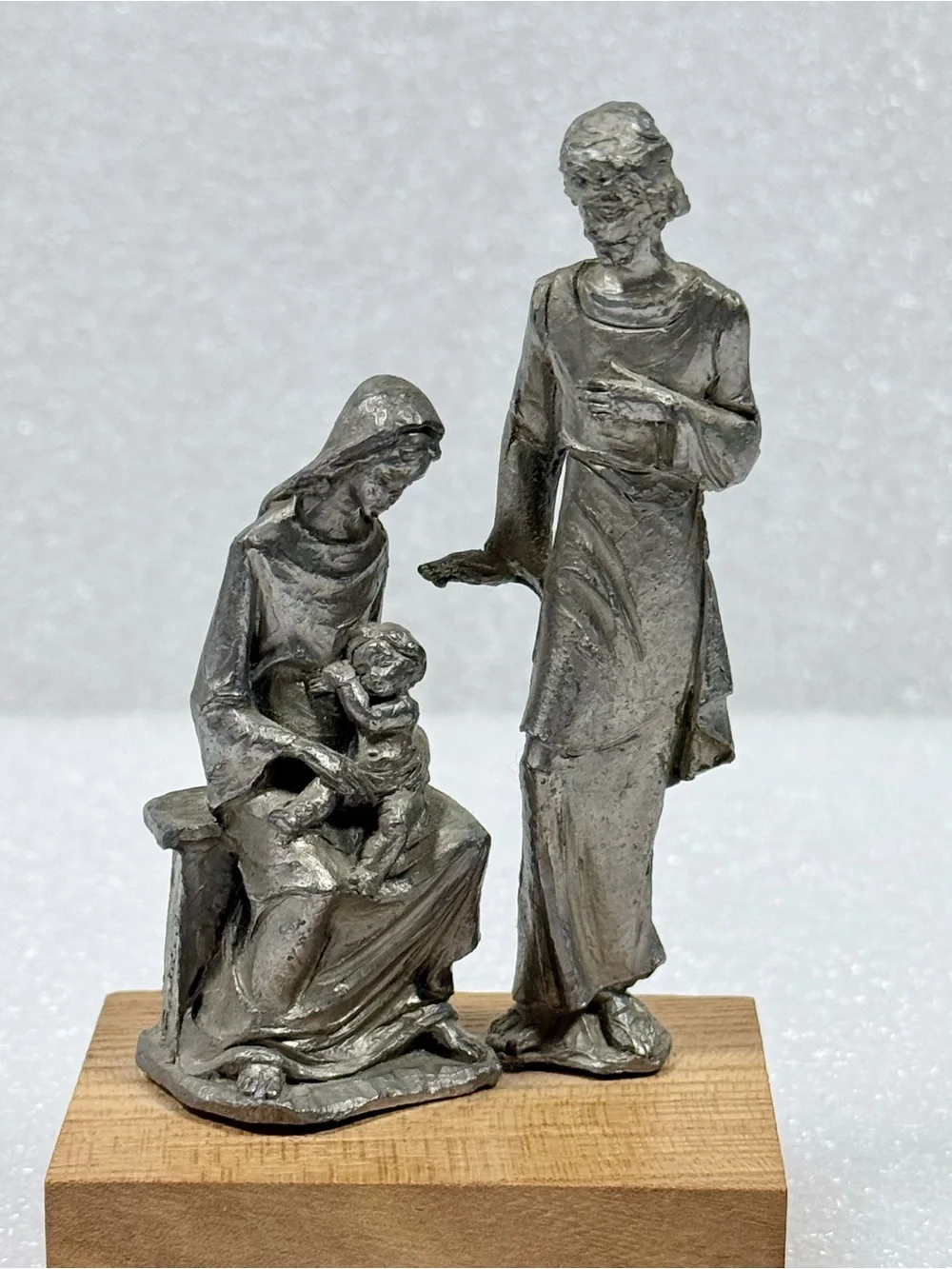 Vintage Holly Family Peltro Hand Chiseled Italian Pewter Signed